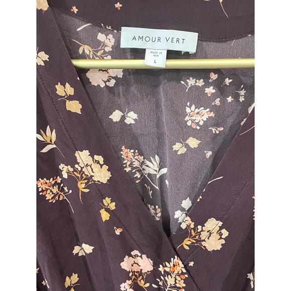 AMOUR VERT Silk Dress – Floral Wrap, Long Sleeve, Size L – EUC - Picture 5 of 6